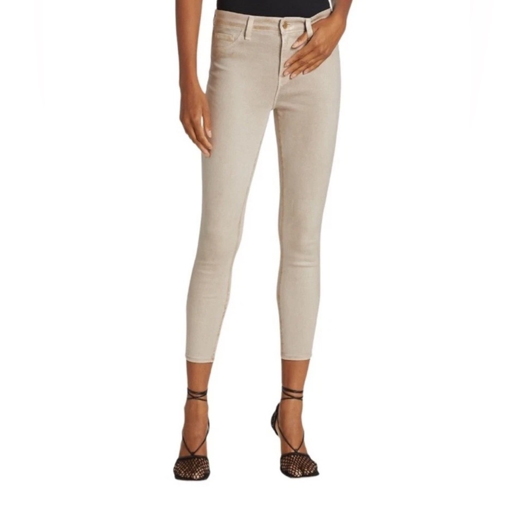 L’Agence Margot Skinny High Rise Biscuit Gold Glitter Coated Enduitwash Jeans 25